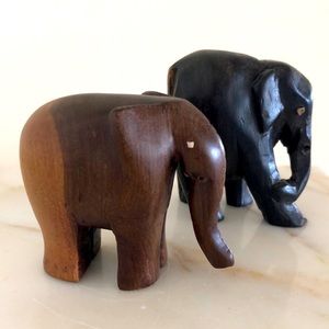 Two Vintage Hand-carved Wood Elephants from Ghana